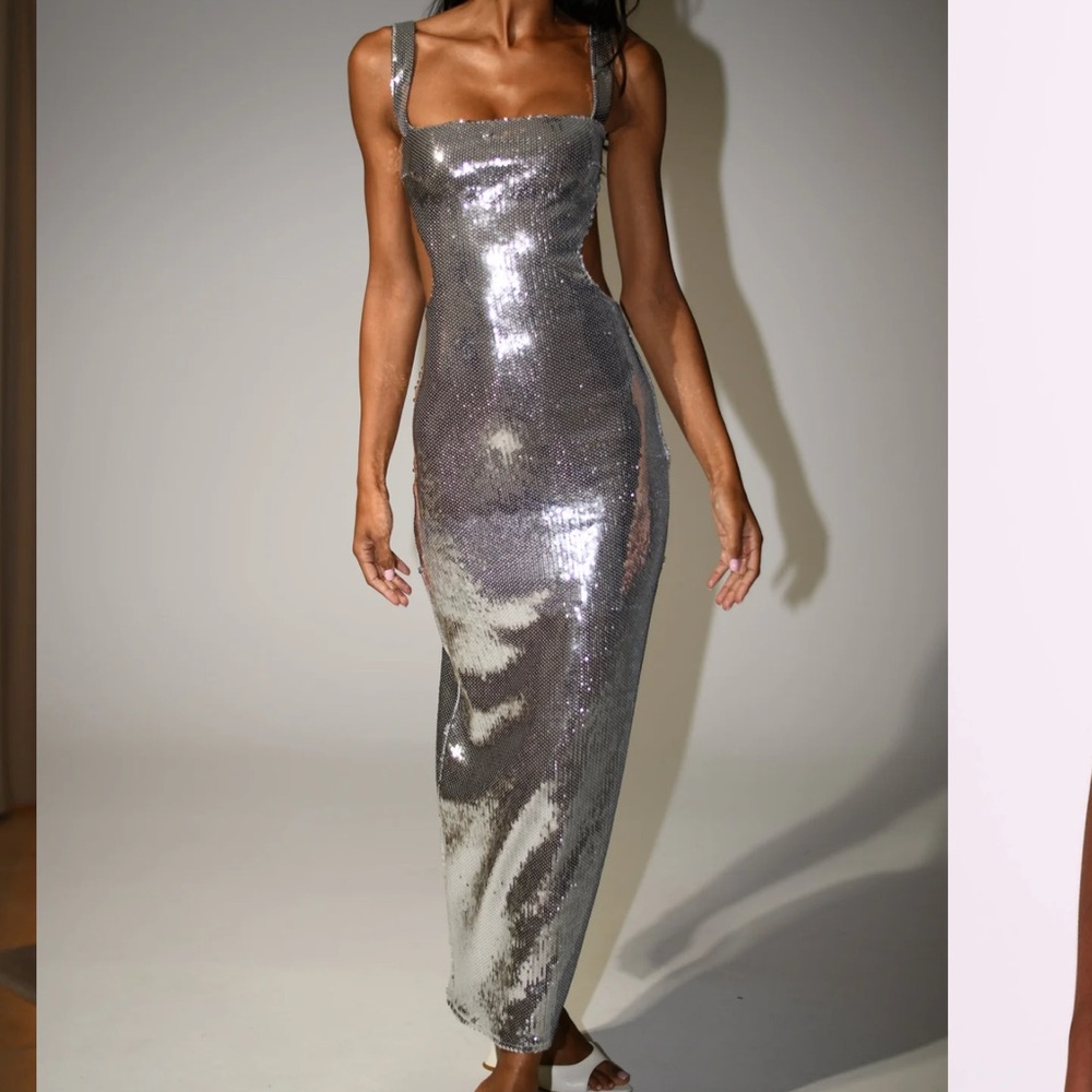 Meshki Adoria Silver Sequin Maxi Dress - Picture 2 of 6
